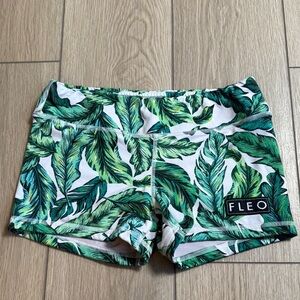 Fleo Tropical Plant Pattern Workout Shorts| Booty shorts CrossFit Athletic Swim